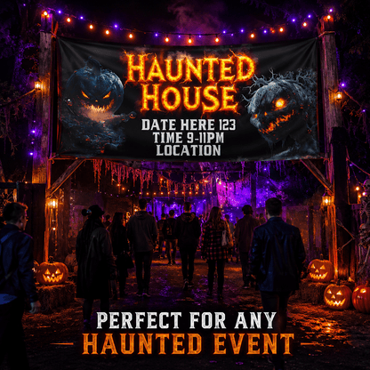 Custom Halloween Haunted House Banner, 4x8 ft