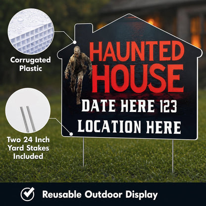 Custom Huanted House Yard Signs | 10-Pack | 20 EZ Stakes Included
