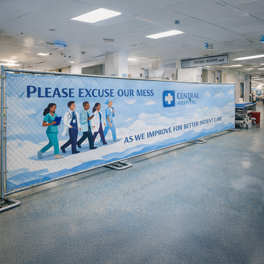 Custom Indoor Construction Fence Screens – Mesh Vinyl Privacy & Branding Banners