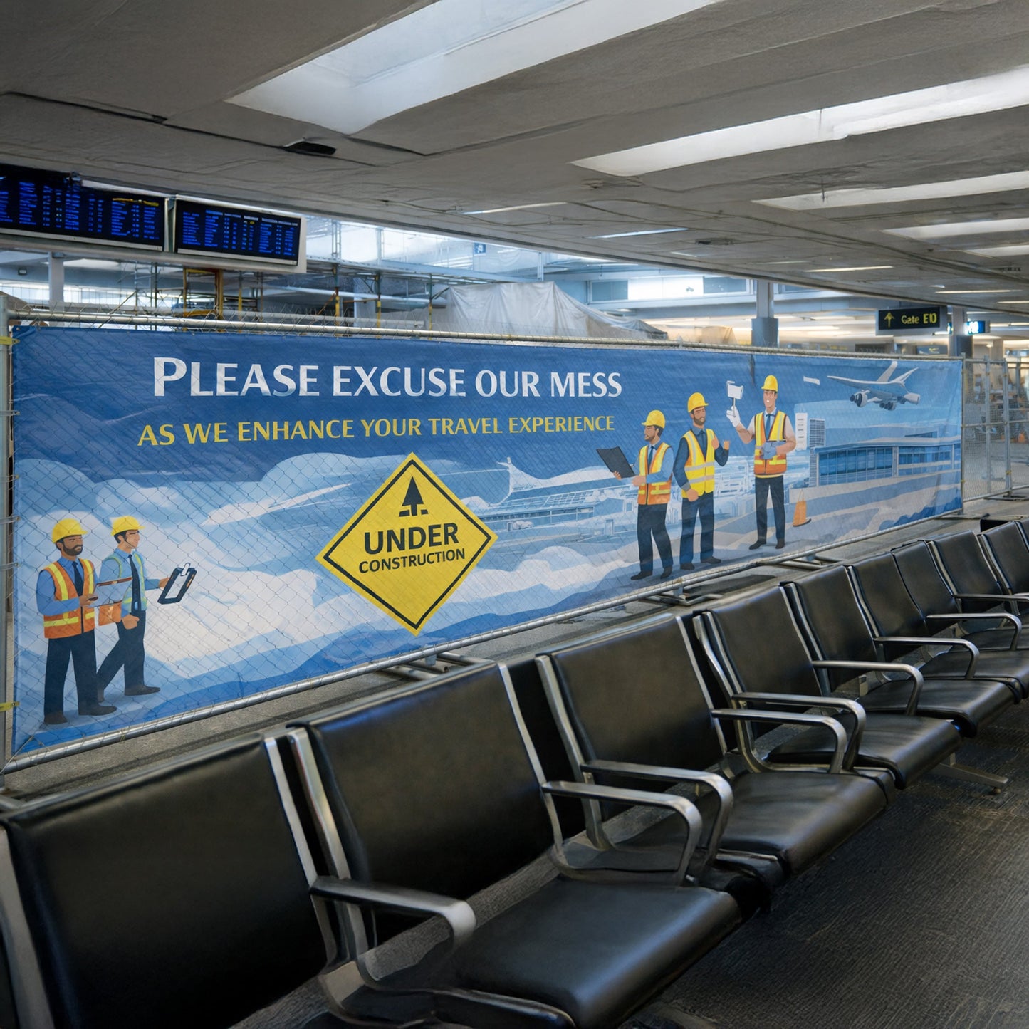 Custom Indoor Construction Fence Screens – Mesh Vinyl Privacy & Branding Banners