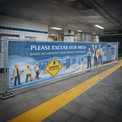 Custom Indoor Construction Fence Screens – Mesh Vinyl Privacy & Branding Banners