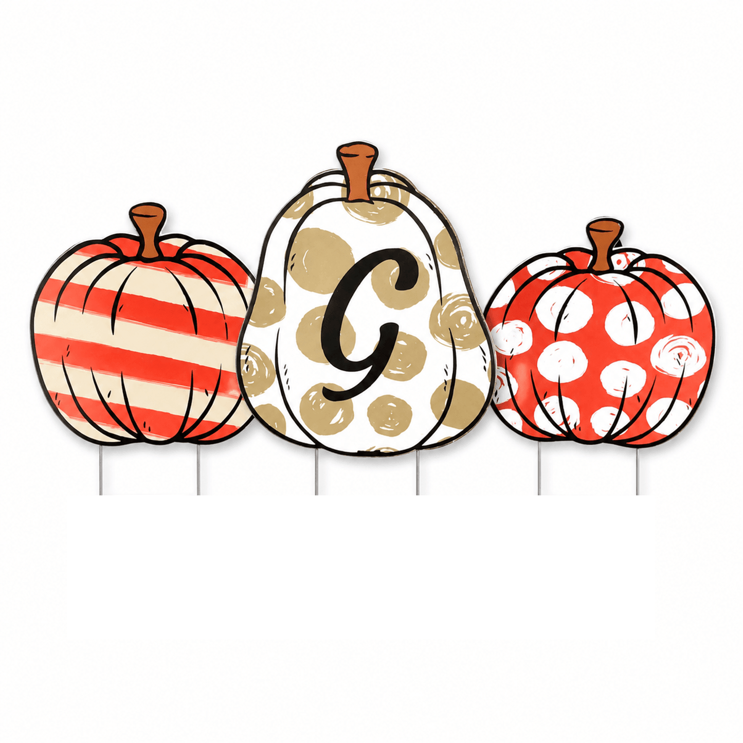 Custom Initial Pumpkin Yard Signs – Personalized 3-Piece Fall & Halloween Yard Decoration Set with Stakes