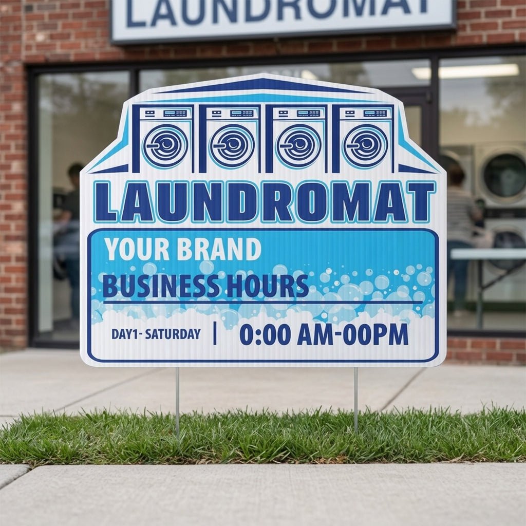 Custom Laundromat Yard Signs | 10 - Pack | 20 EZ Stakes Included