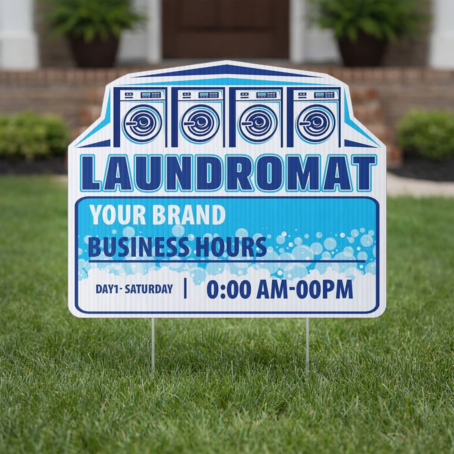 Custom Laundromat Yard Signs | 10 - Pack | 20 EZ Stakes Included