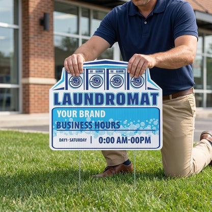 Custom Laundromat Yard Signs | 10 - Pack | 20 EZ Stakes Included