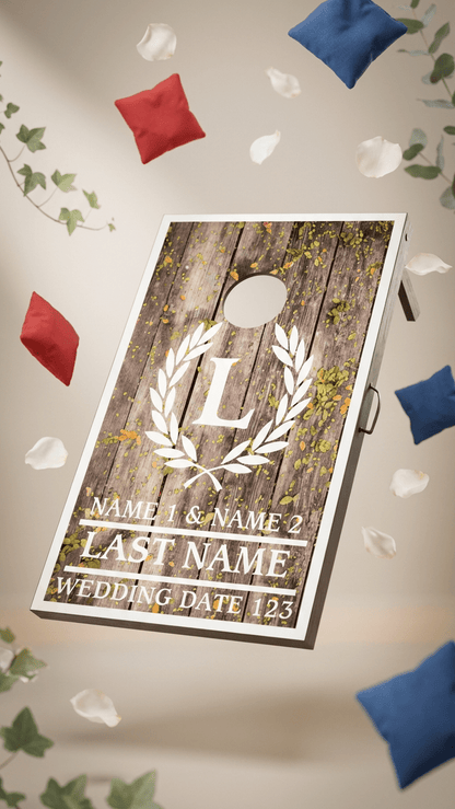 Custom Laurel and Initial Wedding Cornhole Bag Toss Game