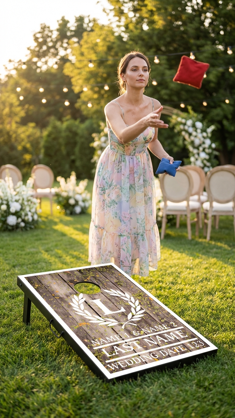 Custom Laurel and Initial Wedding Cornhole Bag Toss Game