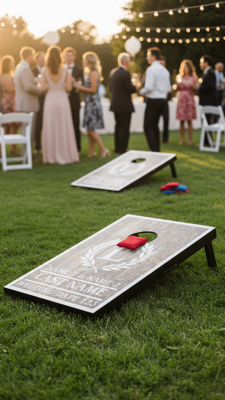Custom Laurel and Initial Wedding Cornhole Bag Toss Game