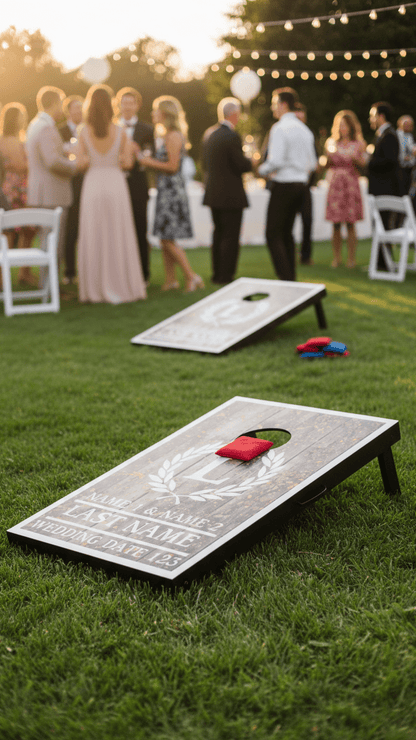 Custom Laurel and Initial Wedding Cornhole Bag Toss Game