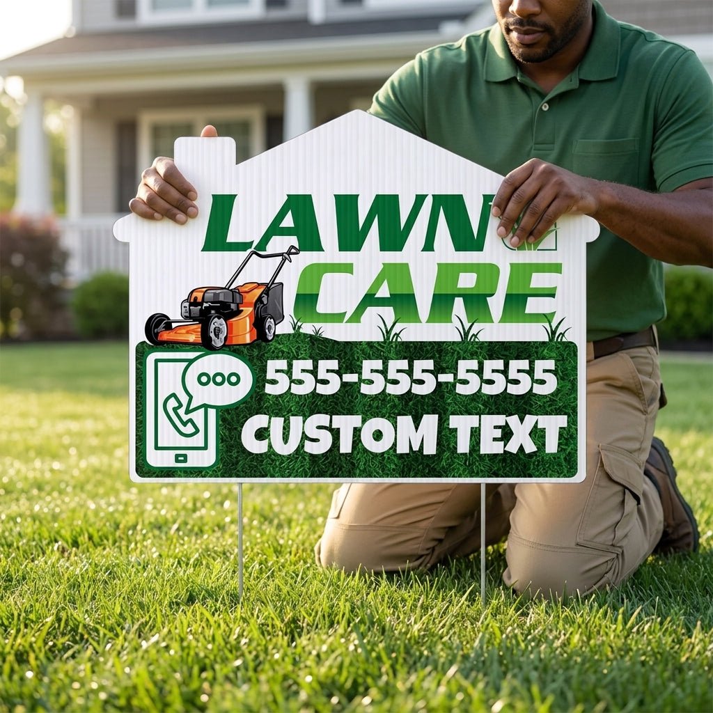 Custom Lawn Care Yard Signs | 10 - Pack | 20 EZ Stakes Included