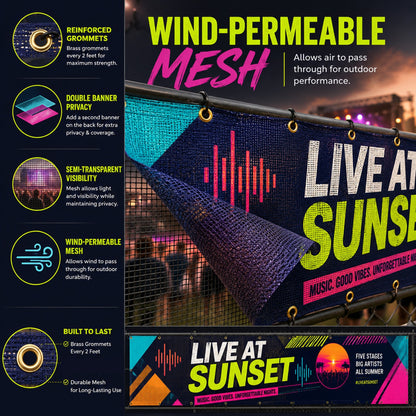 Custom Mesh Fence Banner for Concerts, Festivals & Events – Personalized Outdoor Wind-Permeable Fence Wrap