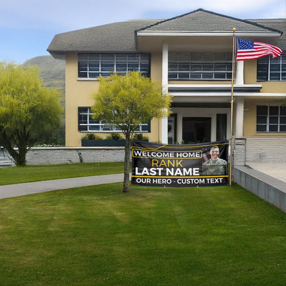 Custom Military Welcome Home Banner – Personalized Military Homecoming Sign (Black & Yellow)