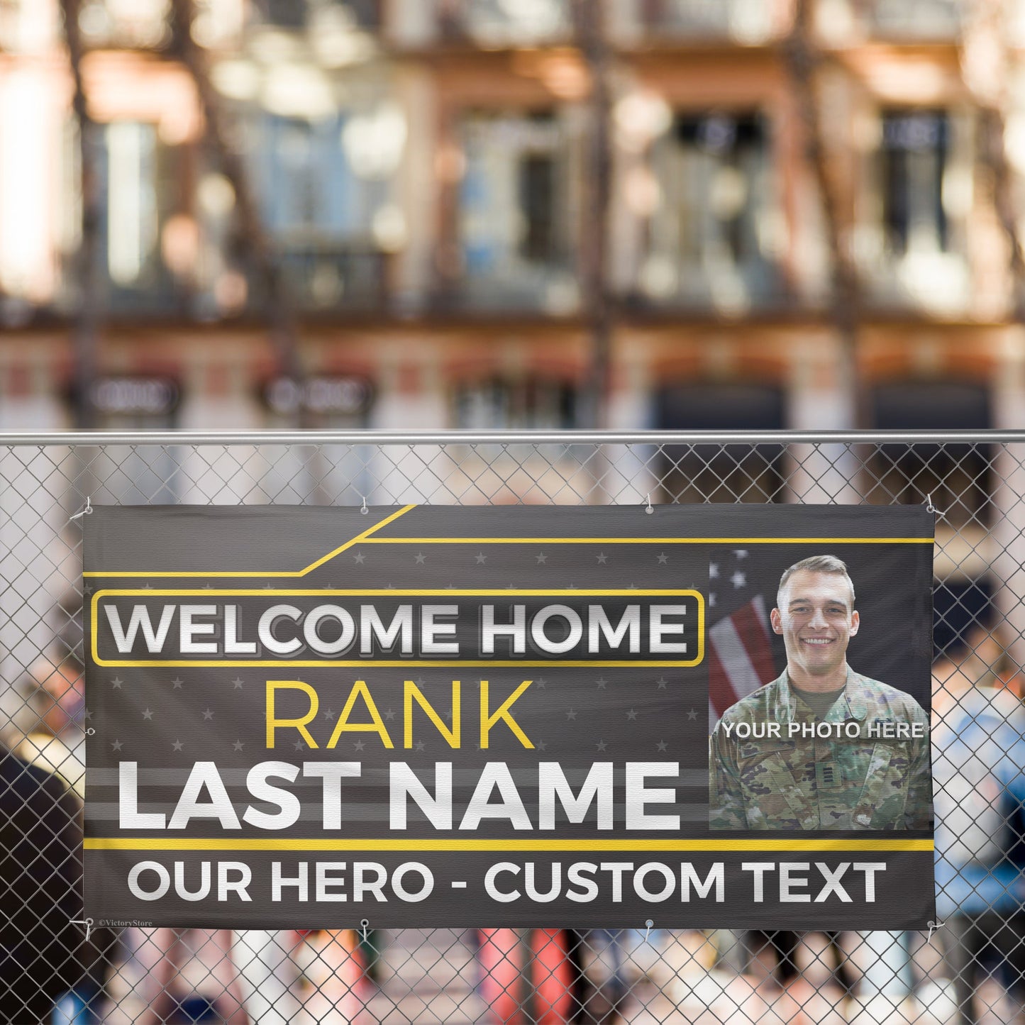 Custom Military Welcome Home Banner – Personalized Military Homecoming Sign (Black & Yellow)