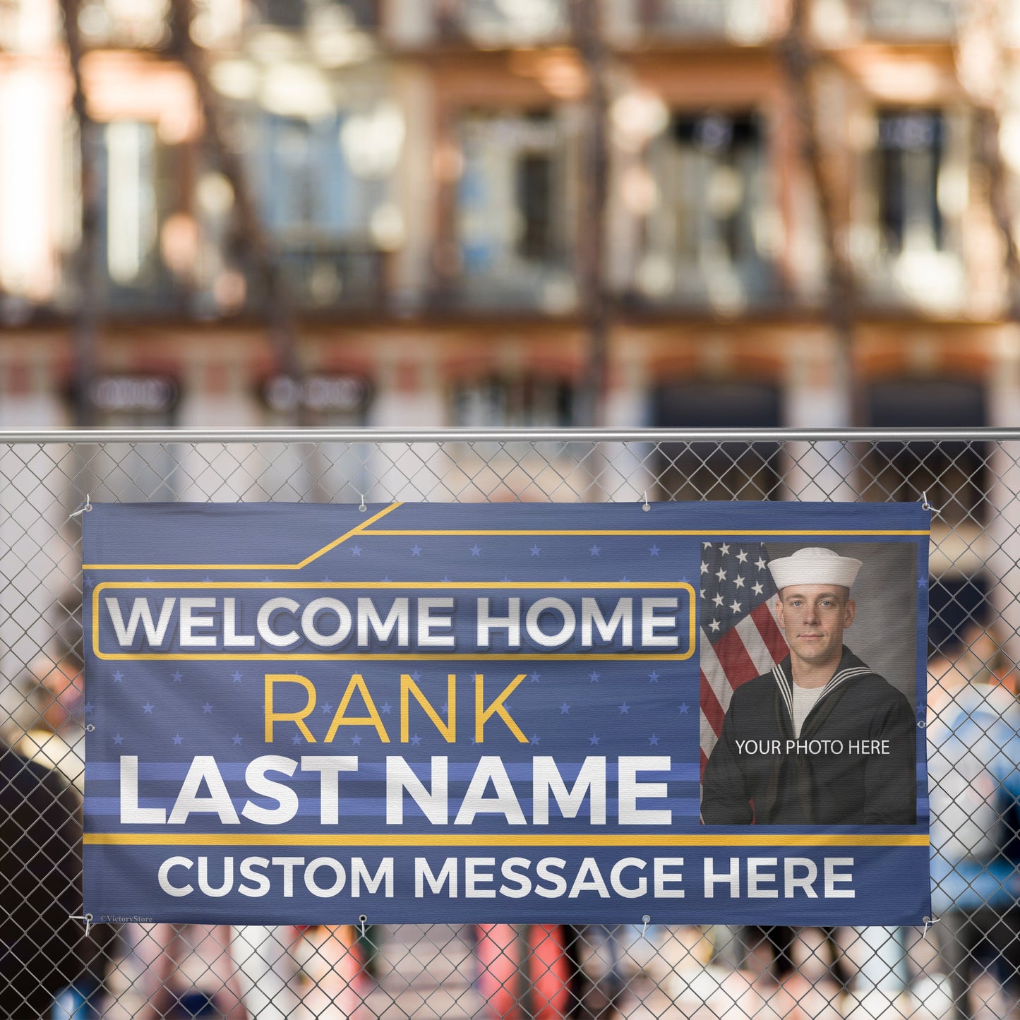 Custom Military Welcome Home Banner – Personalized Military Homecoming Sign (Blue & Yellow)