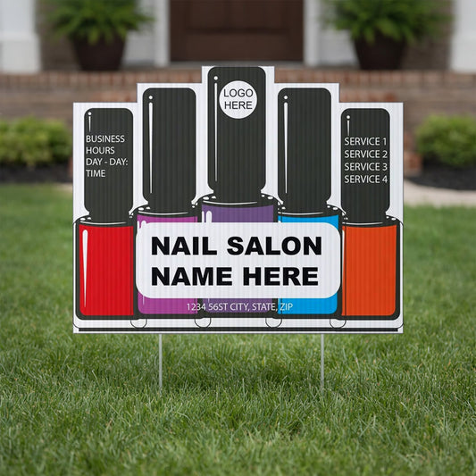 Custom Nail Salon Yard Signs | 10 - Pack | 20 EZ Stakes Included