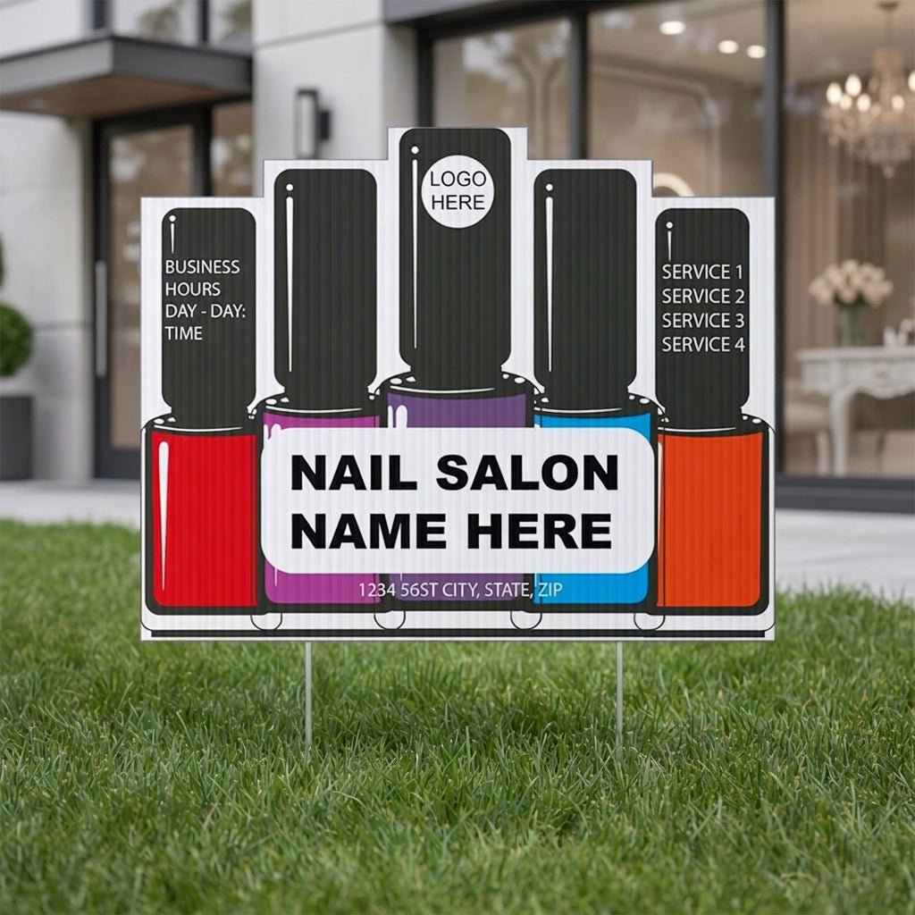 Custom Nail Salon Yard Signs | 10 - Pack | 20 EZ Stakes Included