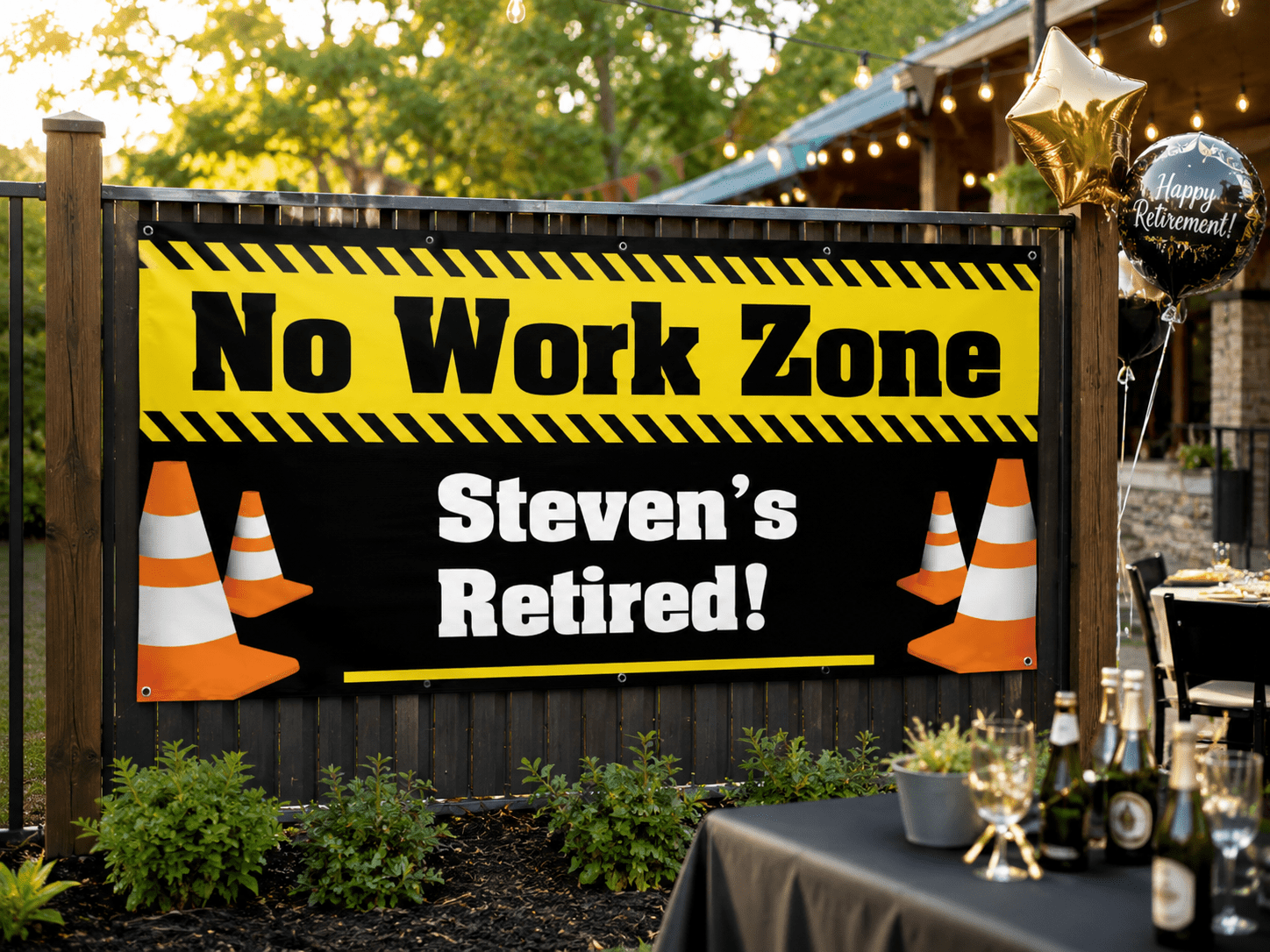 Custom No Work Zone Retirement Vinyl Banner