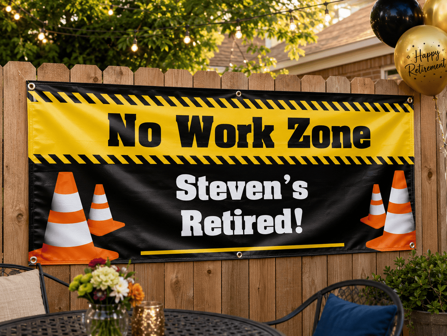 Custom No Work Zone Retirement Vinyl Banner