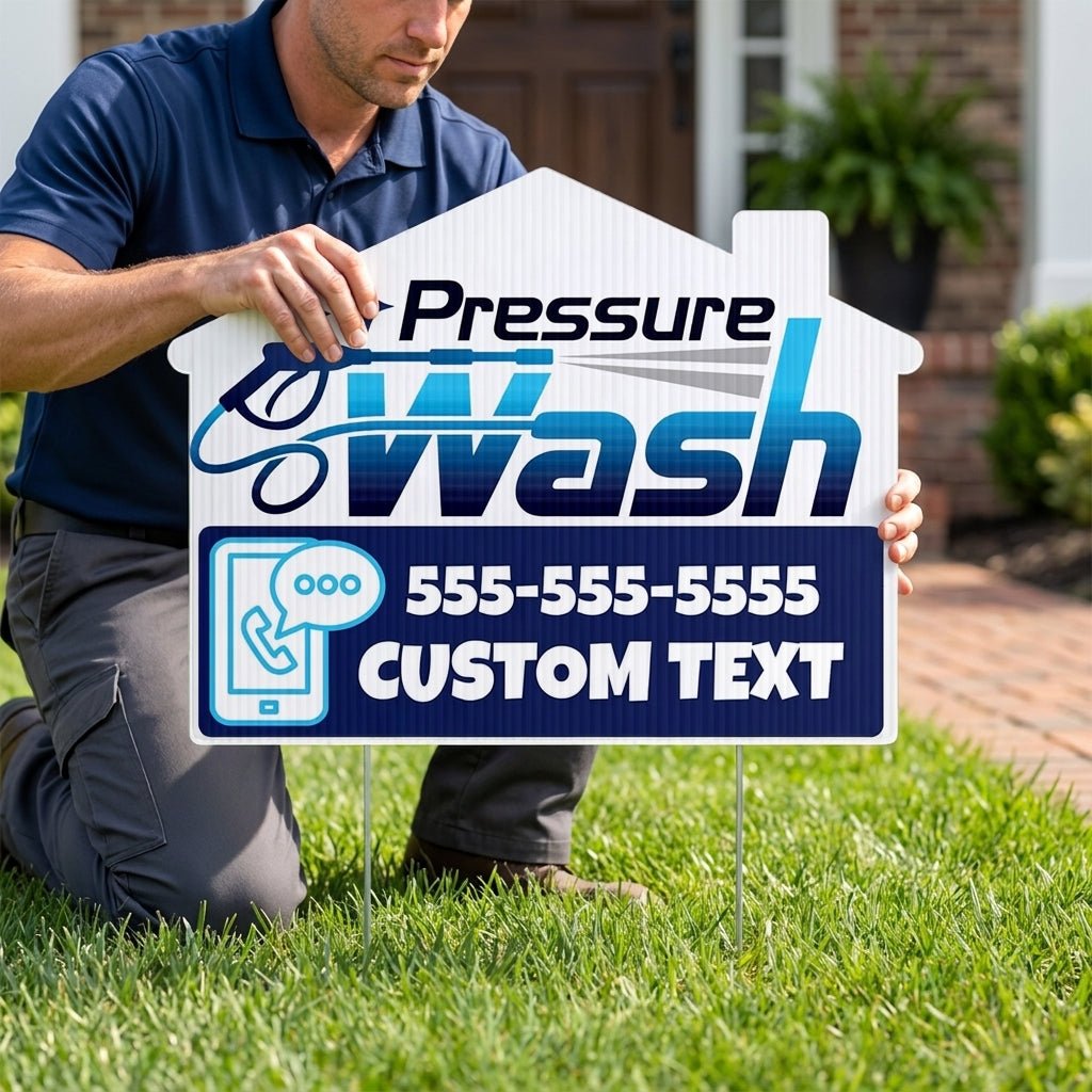 Custom Pressure Wash Yard Signs | 10 - Pack | 20 EZ Stakes Included