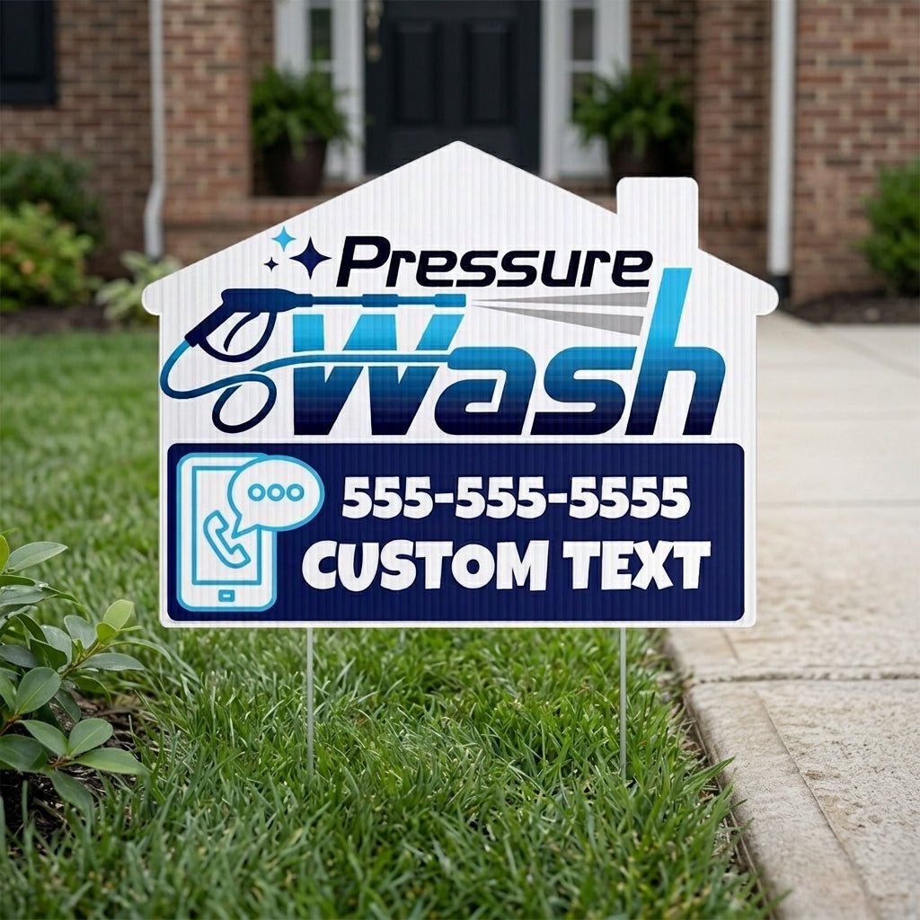 Custom Pressure Wash Yard Signs | 10 - Pack | 20 EZ Stakes Included
