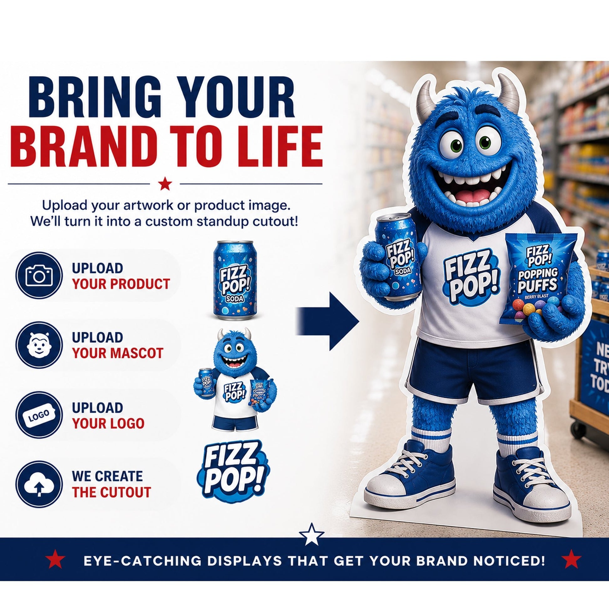 Custom Product Mascot & Retail Display Standup Cutouts