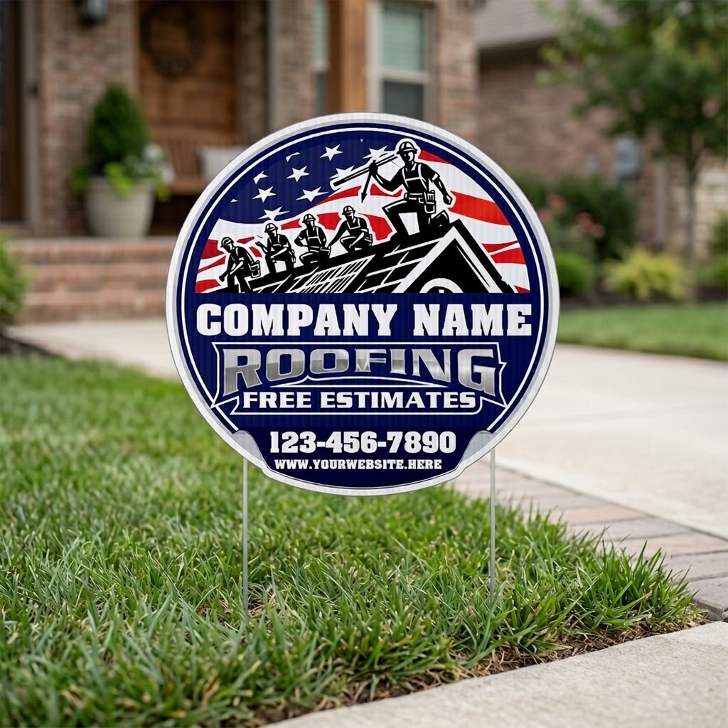 Custom Roofing Company Yard Signs | 10 - Pack | 20 EZ Stakes Included