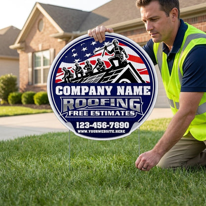 Custom Roofing Company Yard Signs | 10 - Pack | 20 EZ Stakes Included