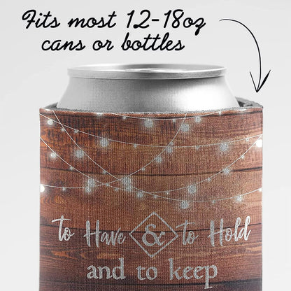 Custom Rustic Wood To Have and To Hold Wedding Can Coolers