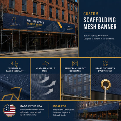 Custom Scaffolding Mesh Banner 6'x50' Outdoor Construction Fence Wrap for Buildings, Renovations & Job Sites