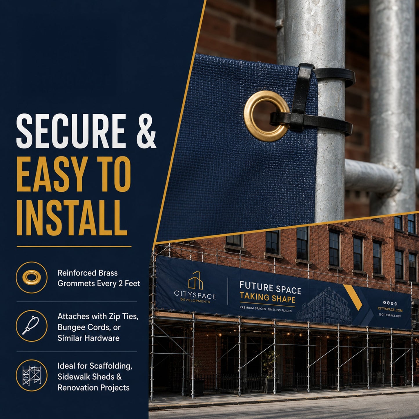 Custom Scaffolding Mesh Banner 6'x50' Outdoor Construction Fence Wrap for Buildings, Renovations & Job Sites