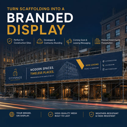 Custom Scaffolding Mesh Banner 6'x50' Outdoor Construction Fence Wrap for Buildings, Renovations & Job Sites