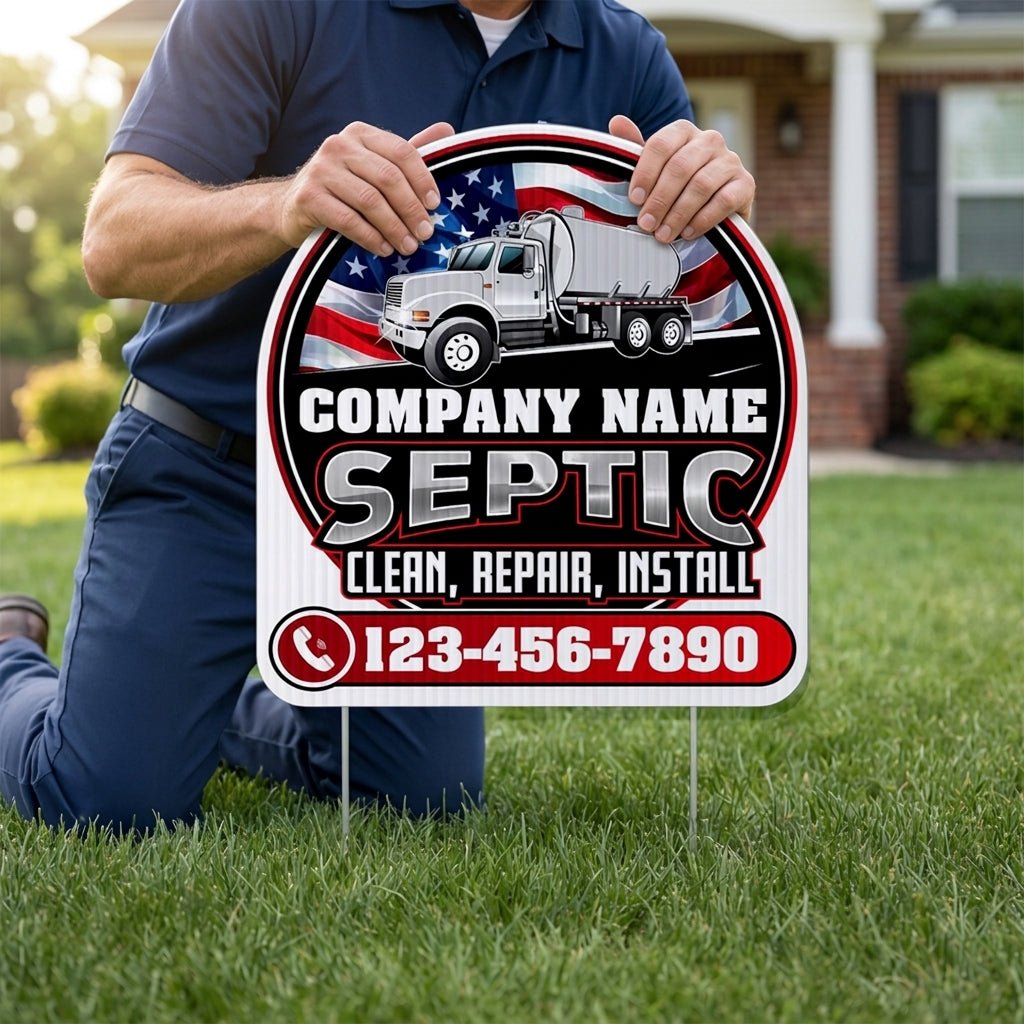 Custom Septic Yard Signs | 10 - Pack | 20 EZ Stakes Included