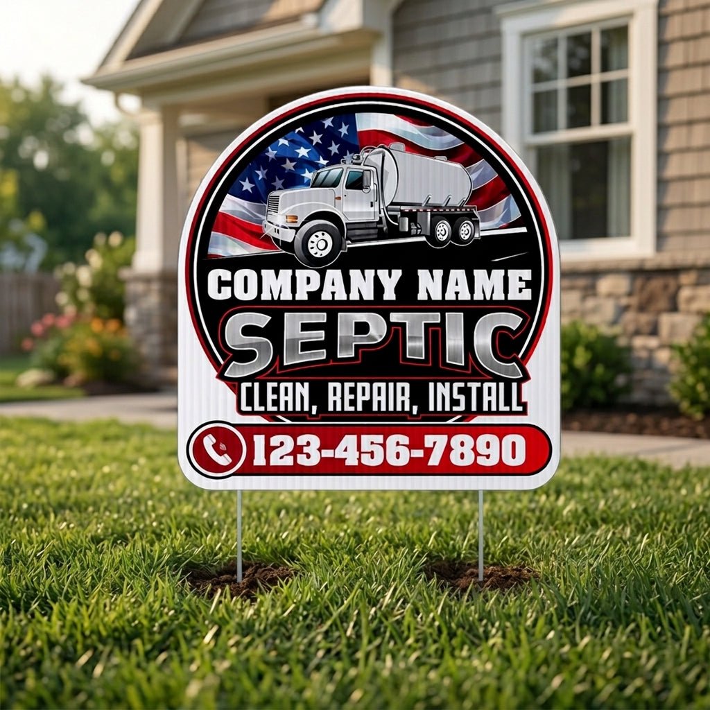 Custom Septic Yard Signs | 10 - Pack | 20 EZ Stakes Included