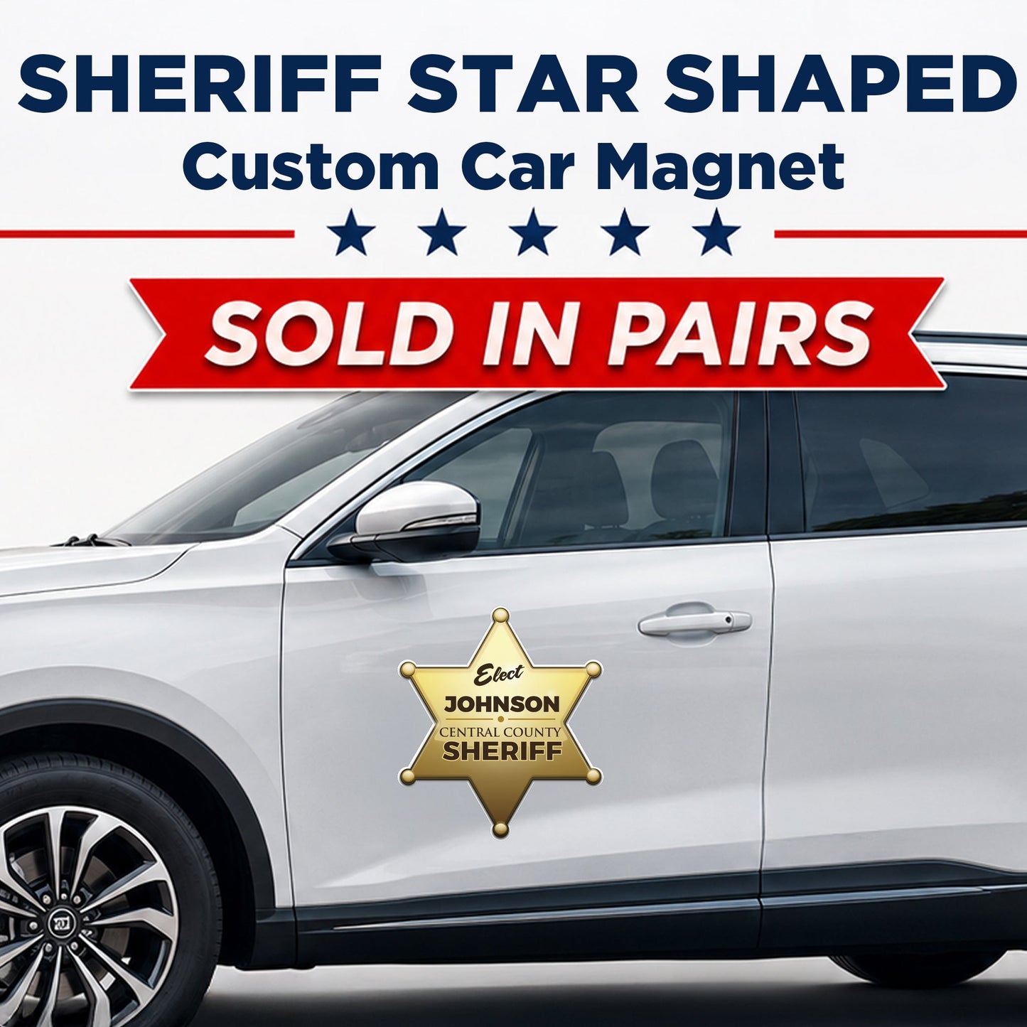 Custom Sheriff Star Car Magnets (Pair) 23.5" Gold Badge Shaped Vehicle Magnets