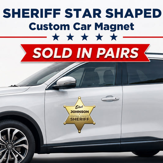 Custom Sheriff Star Car Magnets (Pair) 23.5" Gold Badge Shaped Vehicle Magnets