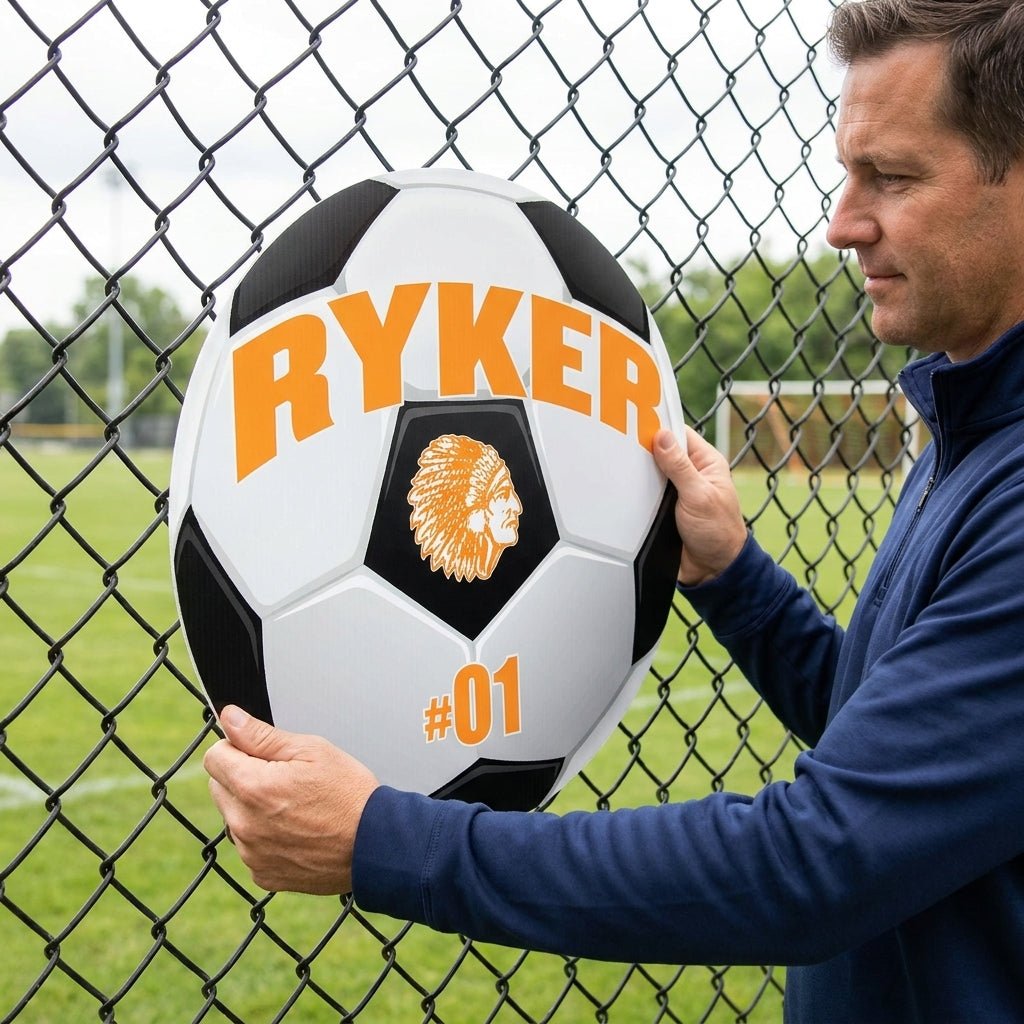 Custom Soccer Ball Player Name, Number and Mascot Fence & Yard Signs