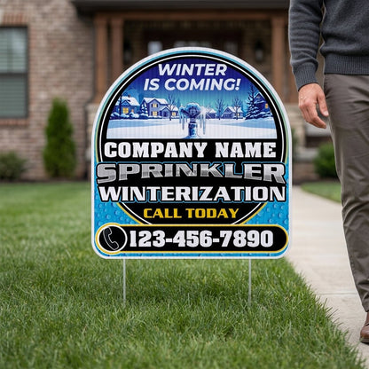 Custom Sprinkler Winterization Yard Signs | 10 - Pack | 20 EZ Stakes Included