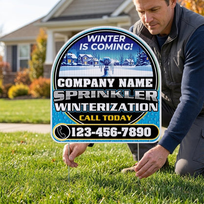 Custom Sprinkler Winterization Yard Signs | 10 - Pack | 20 EZ Stakes Included