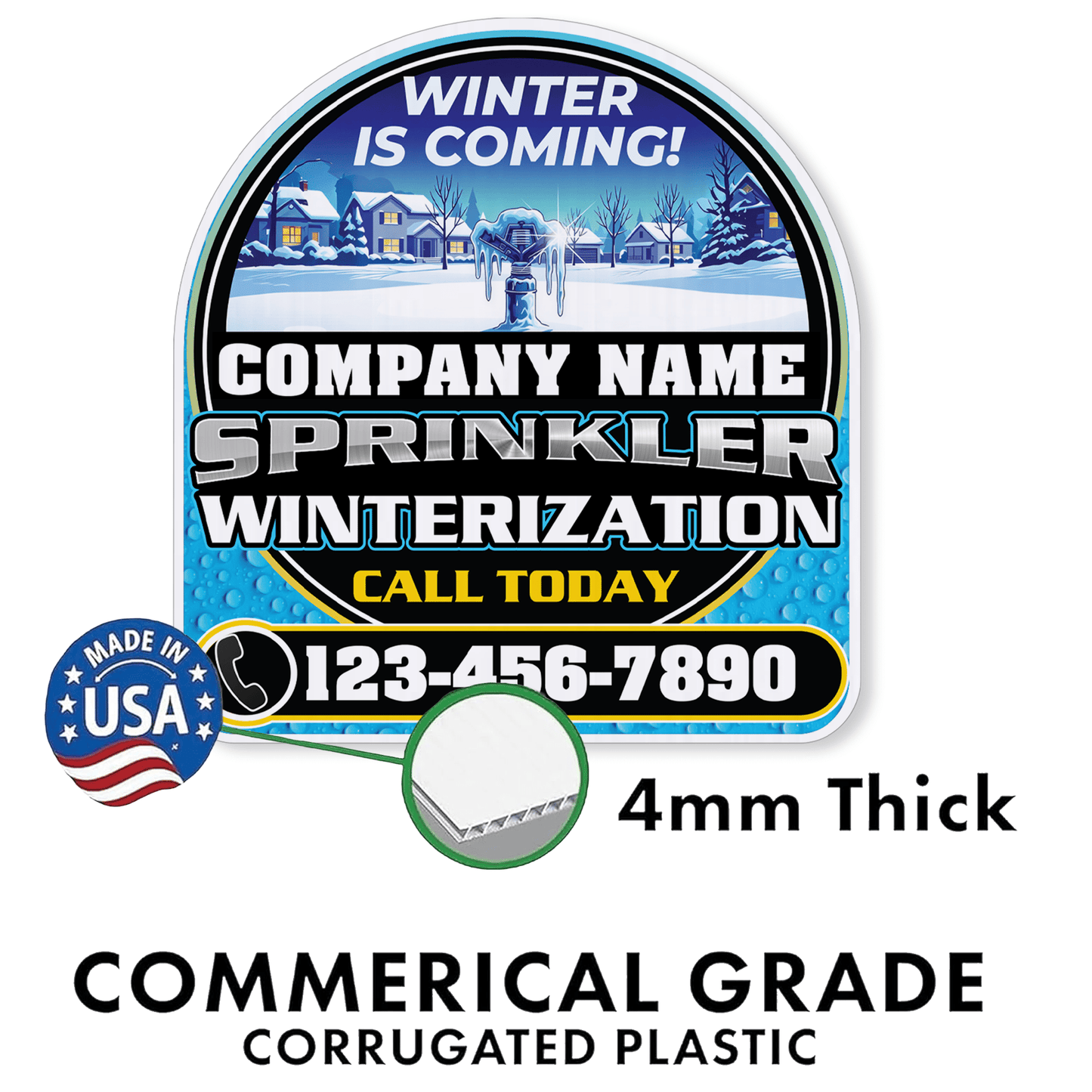 Custom Sprinkler Winterization Yard Signs | 10 - Pack | 20 EZ Stakes Included