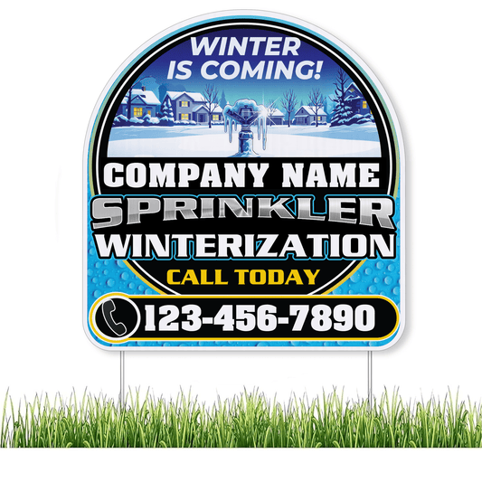 Custom Sprinkler Winterization Yard Signs | 10 - Pack | 20 EZ Stakes Included