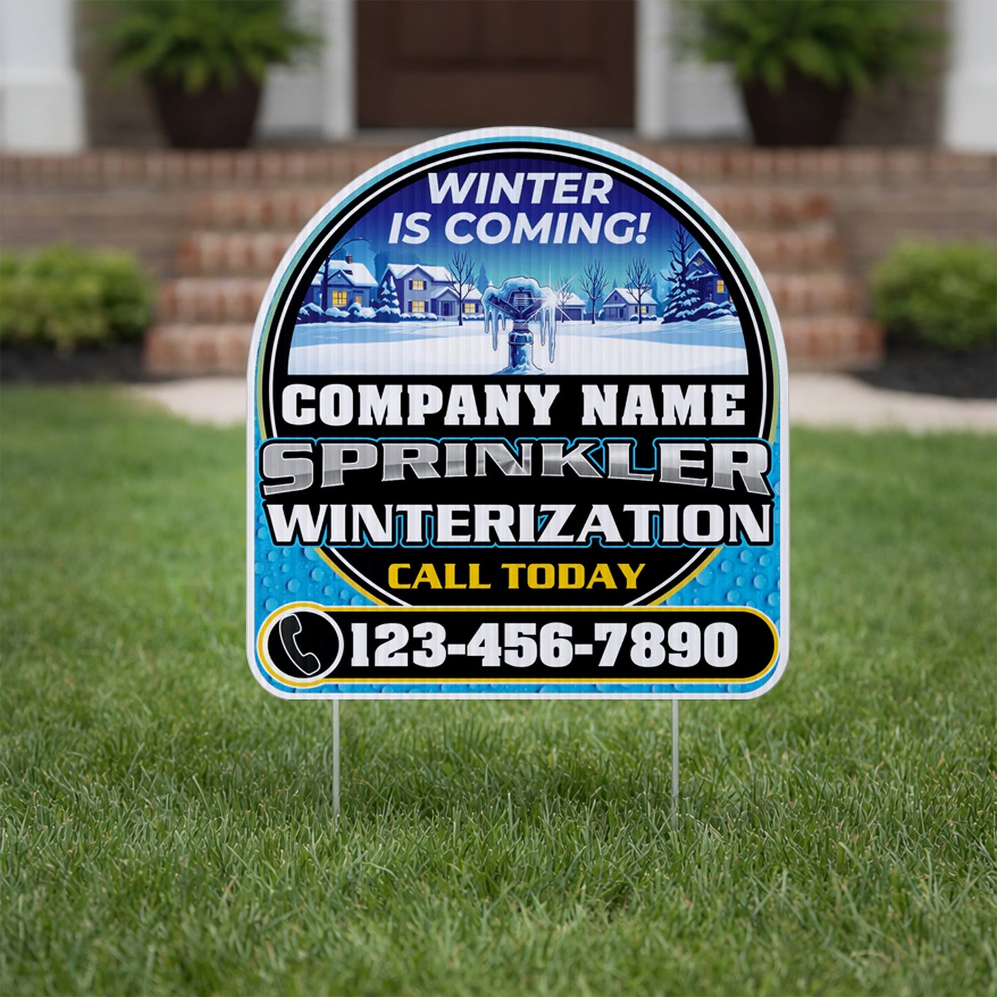 Custom Sprinkler Winterization Yard Signs | 10 - Pack | 20 EZ Stakes Included