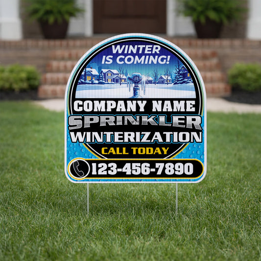 Custom Sprinkler Winterization Yard Signs | 10 - Pack | 20 EZ Stakes Included