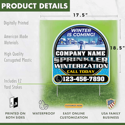 Custom Sprinkler Winterization Yard Signs | 10 - Pack | 20 EZ Stakes Included