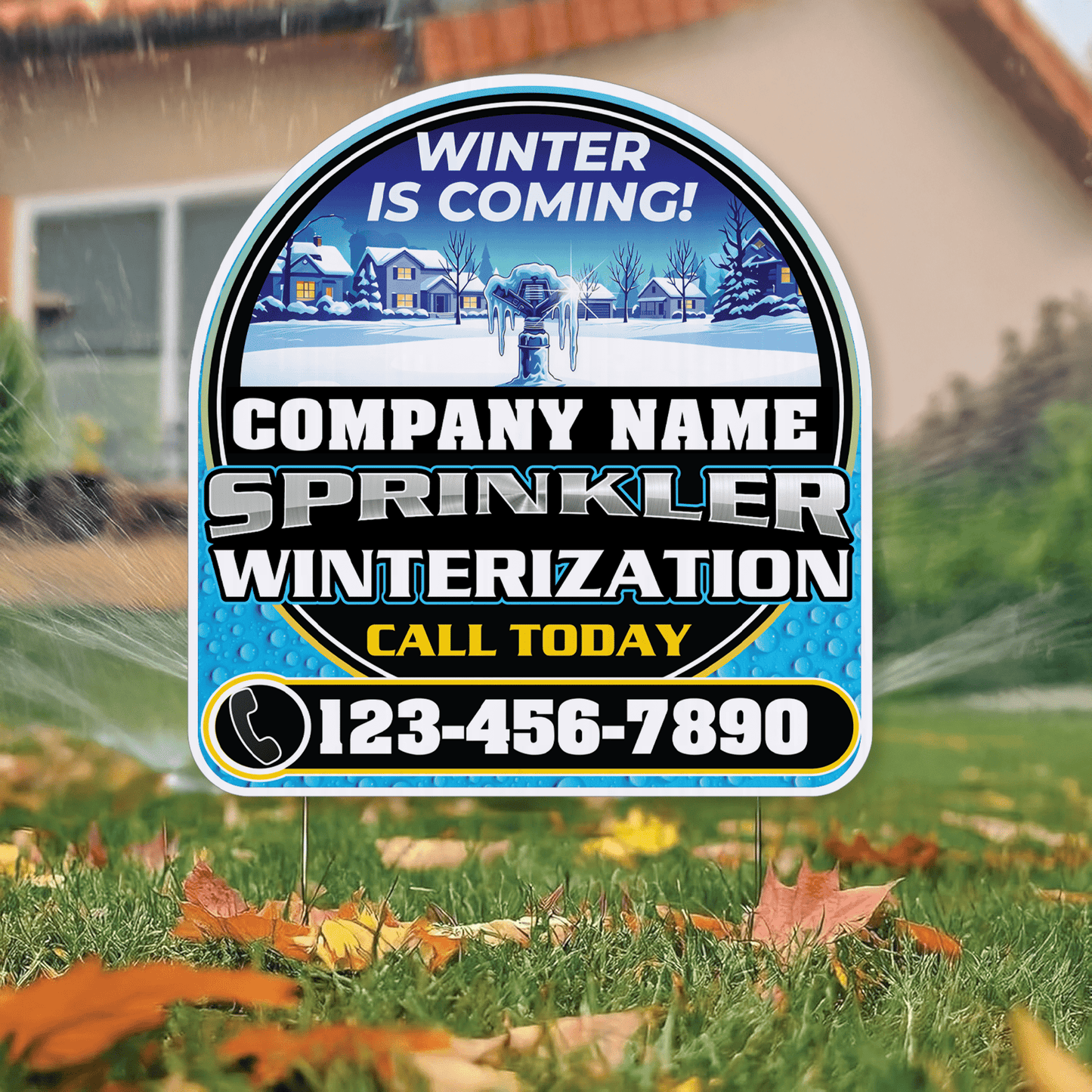 Custom Sprinkler Winterization Yard Signs | 10 - Pack | 20 EZ Stakes Included