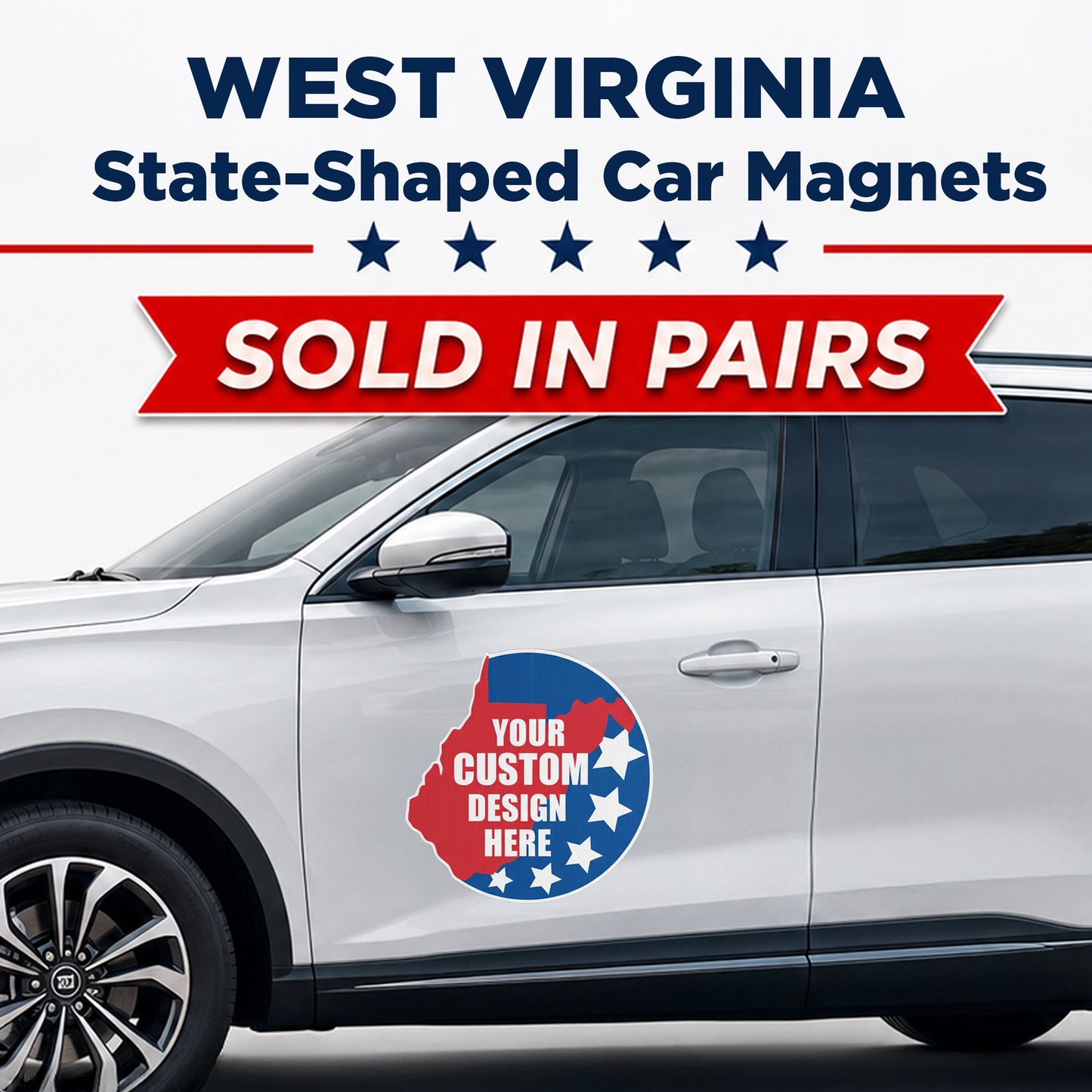 Custom State Shaped Car Magnet (Pair) 22" Magnetic Vehicle Signs by State