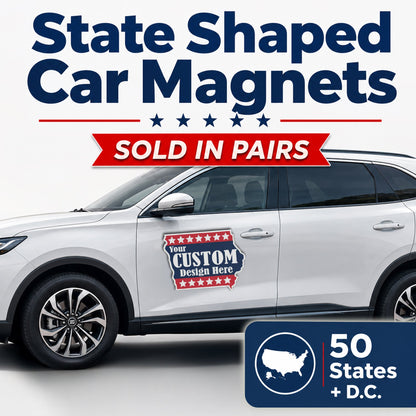Custom State Shaped Car Magnet (Pair) 24" Magnetic Vehicle Signs by State