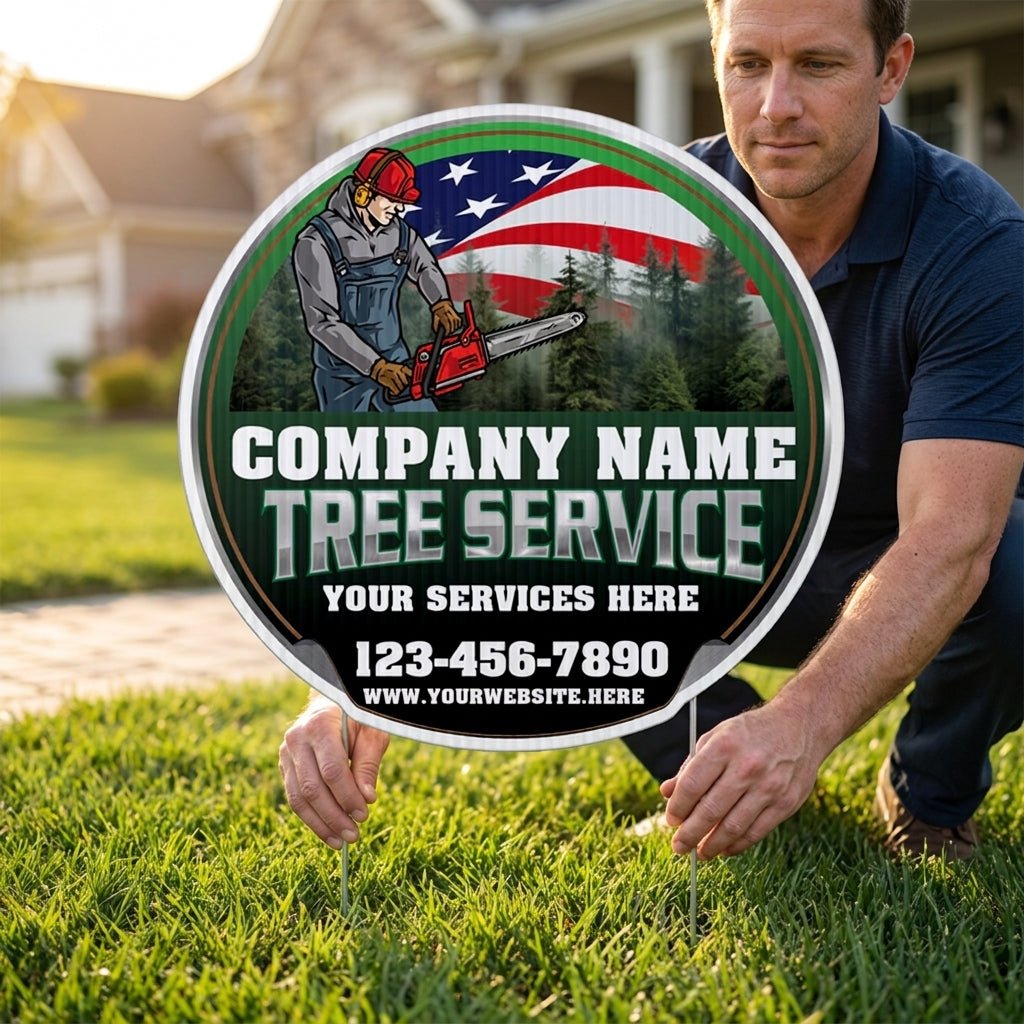 Custom Tree Service Company Yard Signs | 10 - Pack | Two Sided| 20 EZ Stakes Included