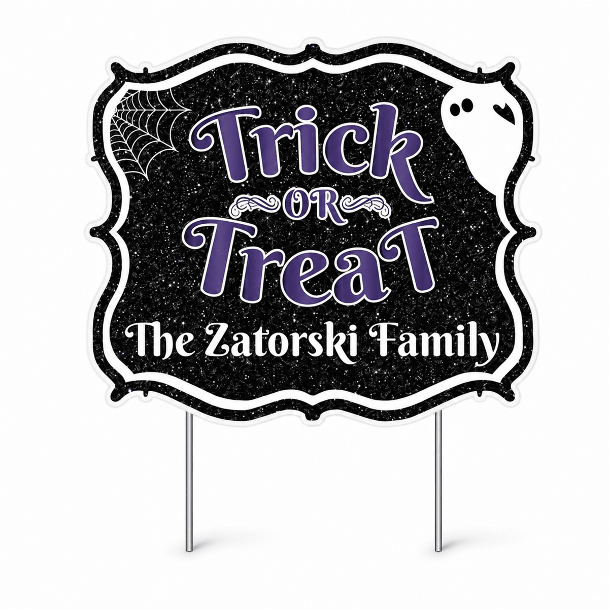 Custom Trick or Treat Welcome Yard Sign – Personalized Halloween Family Name Lawn Sign with Stakes