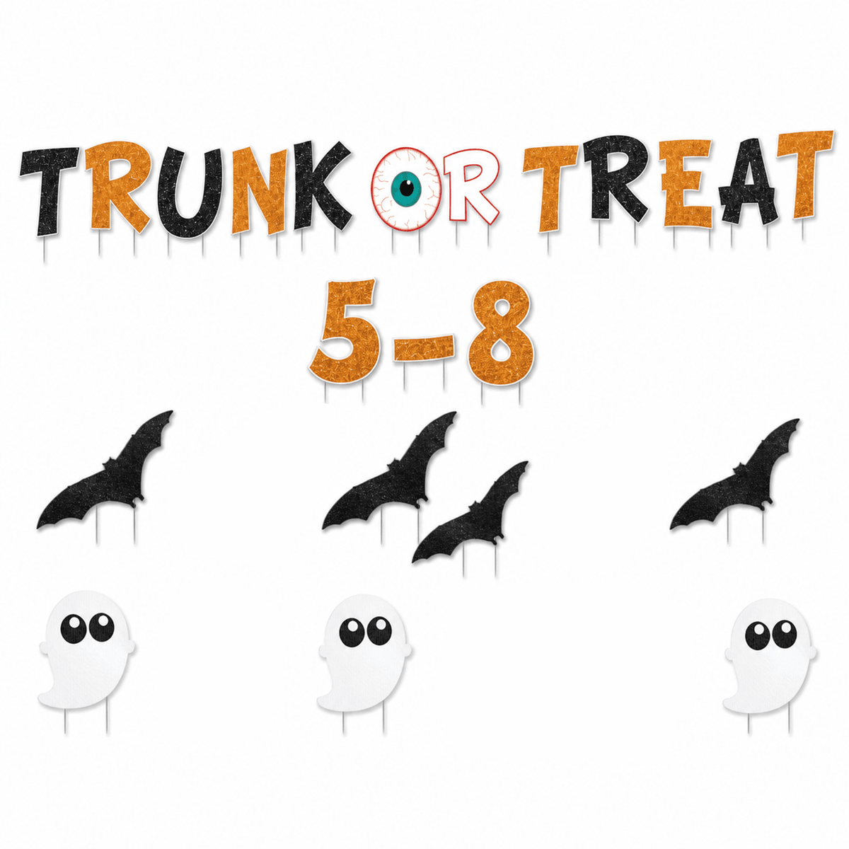 Custom Trunk or Treat Halloween Yard Decorations – 22-Piece Personalized Outdoor Lawn Sign Set with Stakes