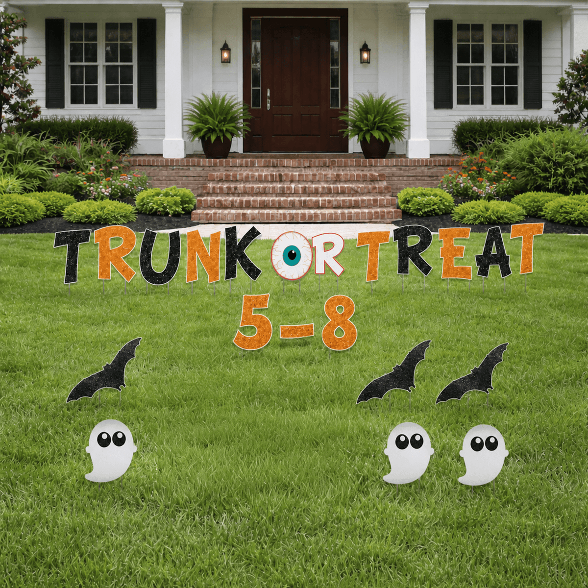 Custom Trunk or Treat Halloween Yard Decorations – 22-Piece Personalized Outdoor Lawn Sign Set with Stakes